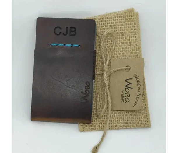 Leather wallet on burlap pouch