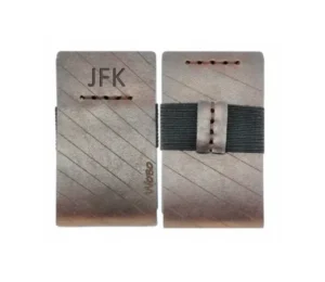 Slim leather wallet with diagonal stitching