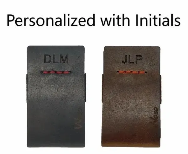 Initialed leather wallets display
