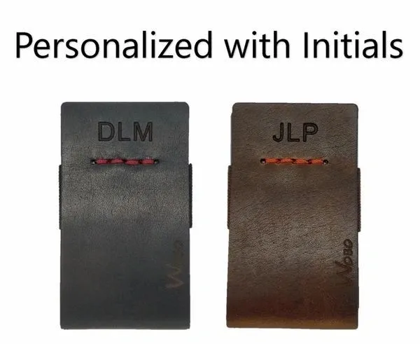 Monogrammed leather card sleeves